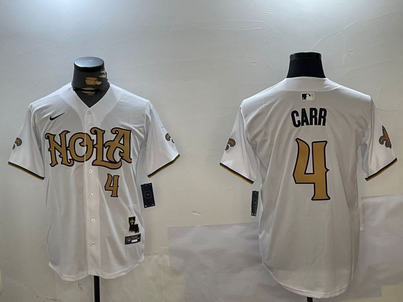 Men New Orleans Saints 4 Carr White Joint Name 2024 Nike Limited NFL Jersey style 1